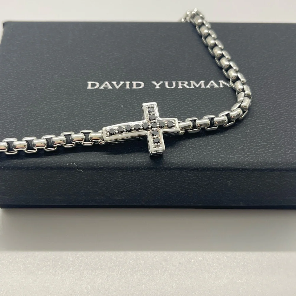 David Yurman Pavè Cross Bracelet in Sterling Silver with Black Diamonds, 5mm - Picture 11 of 11